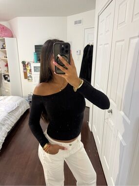 Garage Black Off-Shoulder Long Sleeve Top